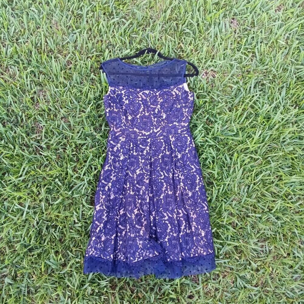 Eliza J 6 navy lace sleeveless fit and flare Coquette party dress